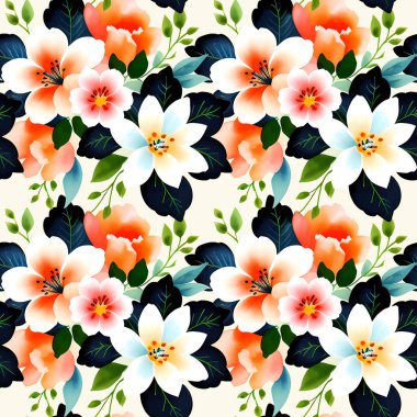 Çiçek şeklindeki suluboya pürüzsüz desen. Vektör illüstrasyonu.