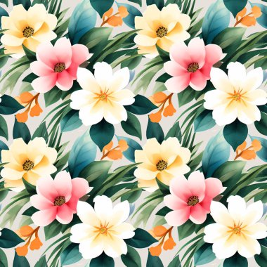 Çiçek şeklindeki suluboya pürüzsüz desen. Vektör illüstrasyonu.