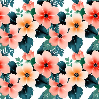 Çiçek şeklindeki suluboya pürüzsüz desen. Vektör illüstrasyonu.