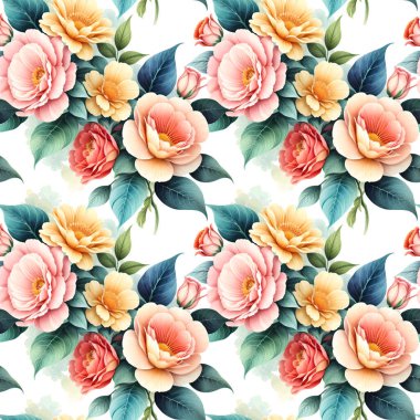 Çiçek şeklindeki suluboya pürüzsüz desen. Vektör illüstrasyonu.