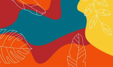 Minimalist soyut renkli dalga ve yapraklar. Vektör illüstrasyonu.