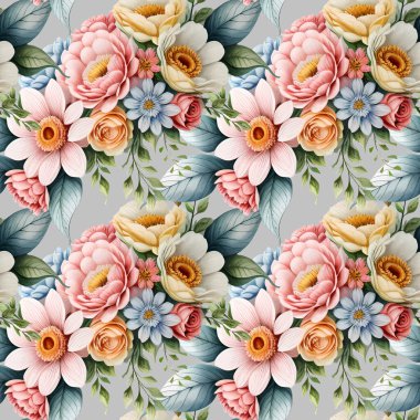 Çiçek şeklindeki suluboya pürüzsüz desen. Vektör illüstrasyonu.