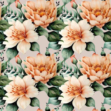 Çiçek şeklindeki suluboya pürüzsüz desen. Vektör illüstrasyonu.