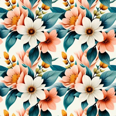 Çiçek şeklindeki suluboya pürüzsüz desen. Vektör illüstrasyonu.