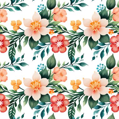 Çiçek şeklindeki suluboya pürüzsüz desen. Vektör illüstrasyonu.