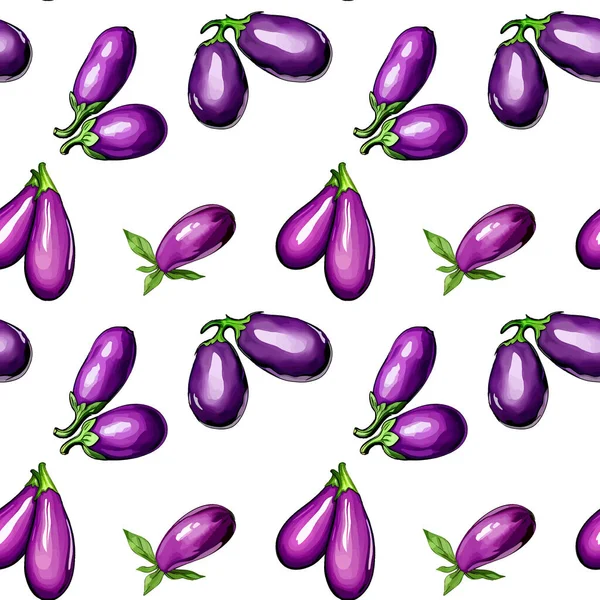 Patlıcan Suluboya Kusursuz Desenli Vektör Illüstrasyonu — Stok Vektör