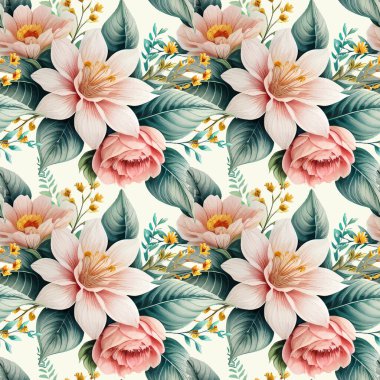 Çiçek şeklindeki suluboya pürüzsüz desen. Vektör illüstrasyonu.