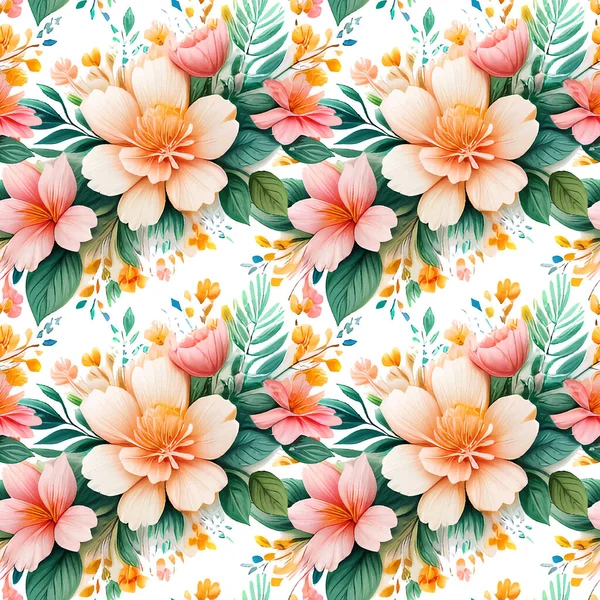 Floral Shape Watercolor Seamless Pattern Vector Illustration — Stock Vector