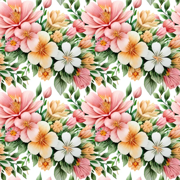 Floral Shape Watercolor Seamless Pattern Vector Illustration — Stock Vector