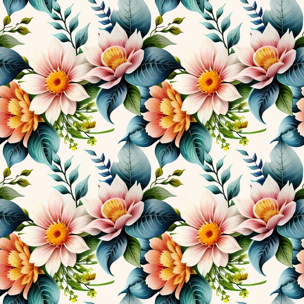 Floral Σχήμα Ακουαρέλα Αδιάλειπτη Μοτίβο Εικονογράφηση Διανύσματος — Διανυσματικό Αρχείο