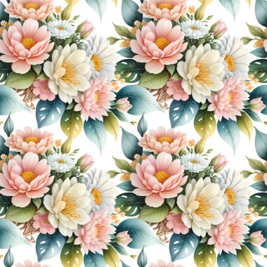 Çiçek şeklindeki suluboya pürüzsüz desen. Vektör illüstrasyonu.