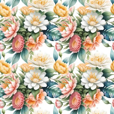 Çiçek şeklindeki suluboya pürüzsüz desen. Vektör illüstrasyonu.