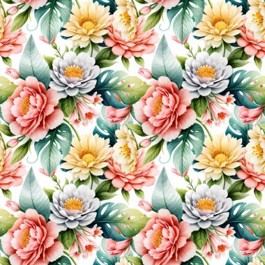 Çiçek şeklindeki suluboya pürüzsüz desen. Vektör illüstrasyonu.