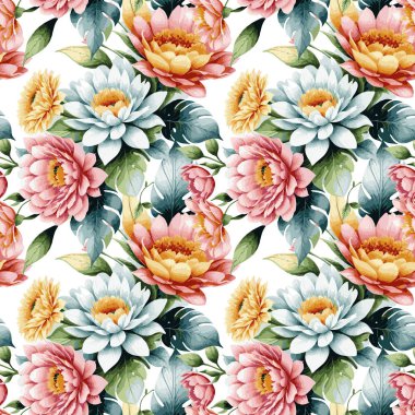 Çiçek şeklindeki suluboya pürüzsüz desen. Vektör illüstrasyonu.