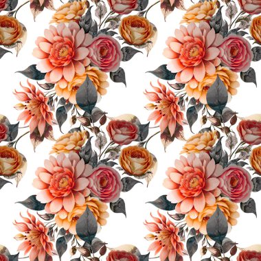 Çiçek şeklindeki suluboya pürüzsüz desen. Vektör illüstrasyonu.