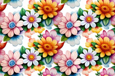 Çiçek şeklindeki suluboya pürüzsüz desen. Vektör illüstrasyonu.