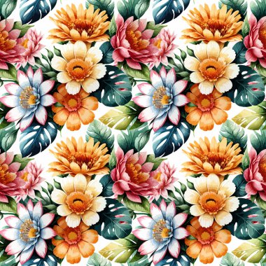 Çiçek şeklindeki suluboya pürüzsüz desen. Vektör illüstrasyonu.