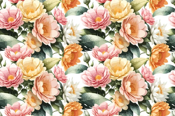 花形の水彩シームレスパターン ベクターイラスト — ストックベクタ