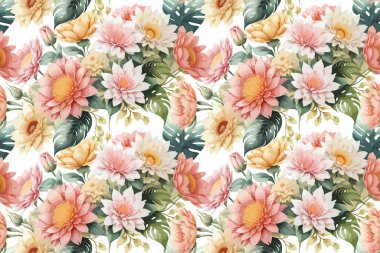 Çiçek şeklindeki suluboya pürüzsüz desen. Vektör illüstrasyonu.