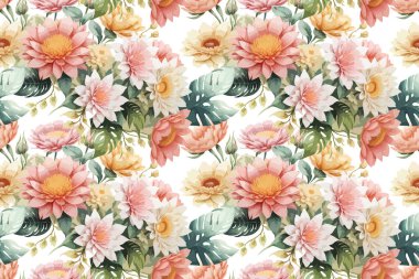 Çiçek şeklindeki suluboya pürüzsüz desen. Vektör illüstrasyonu.