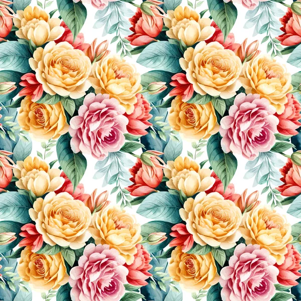 花形の水彩シームレスパターン ベクターイラスト — ストックベクタ