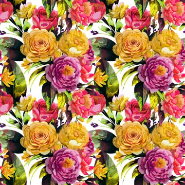 Çiçek şeklindeki suluboya pürüzsüz desen. Vektör illüstrasyonu.