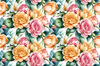 Çiçek şeklindeki suluboya pürüzsüz desen. Vektör illüstrasyonu.