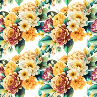 Çiçek şeklindeki suluboya pürüzsüz desen. Vektör illüstrasyonu.