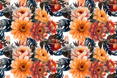 Çiçek şeklindeki suluboya pürüzsüz desen. Vektör illüstrasyonu.