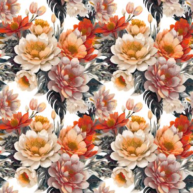 Çiçek şeklindeki suluboya pürüzsüz desen. Vektör illüstrasyonu.