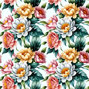 Çiçek şeklindeki suluboya pürüzsüz desen. Vektör illüstrasyonu.