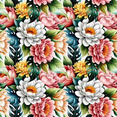 Çiçek şeklindeki suluboya pürüzsüz desen. Vektör illüstrasyonu.