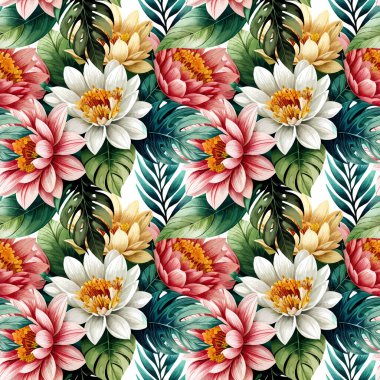 Çiçek şeklindeki suluboya pürüzsüz desen. Vektör illüstrasyonu.