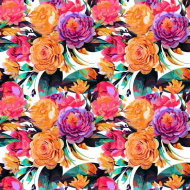 Çiçek şeklindeki suluboya pürüzsüz desen. Vektör illüstrasyonu.