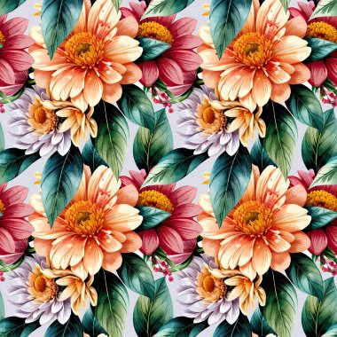 Çiçek şeklindeki suluboya pürüzsüz desen. Vektör illüstrasyonu.