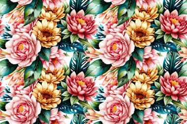 Çiçek şeklindeki suluboya pürüzsüz desen. Vektör illüstrasyonu.