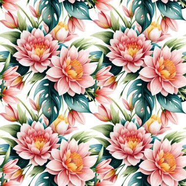 Çiçek şeklindeki suluboya pürüzsüz desen. Vektör illüstrasyonu.