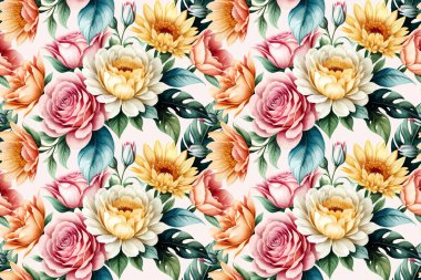 Çiçek şeklindeki suluboya pürüzsüz desen. Vektör illüstrasyonu.