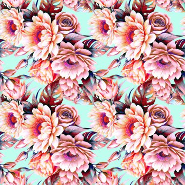 Çiçek şeklindeki suluboya pürüzsüz desen. Vektör illüstrasyonu.