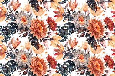 Çiçek şeklindeki suluboya pürüzsüz desen. Vektör illüstrasyonu.