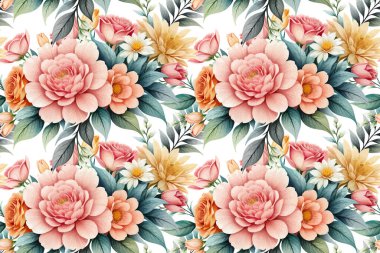 Çiçek şeklindeki suluboya pürüzsüz desen. Vektör illüstrasyonu.