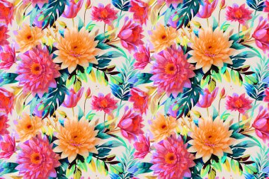 Çiçek şeklindeki suluboya pürüzsüz desen. Vektör illüstrasyonu.