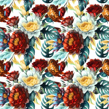 Çiçek şeklindeki suluboya pürüzsüz desen. Vektör illüstrasyonu.