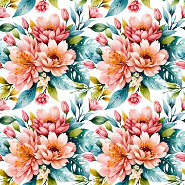 Çiçek şeklindeki suluboya pürüzsüz desen. Vektör illüstrasyonu.