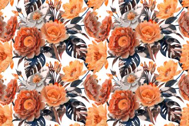 Çiçek şeklindeki suluboya pürüzsüz desen. Vektör illüstrasyonu.