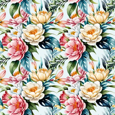 Çiçek şeklindeki suluboya pürüzsüz desen. Vektör illüstrasyonu.