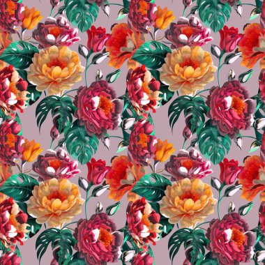 Çiçek şeklindeki suluboya pürüzsüz desen. Vektör illüstrasyonu.