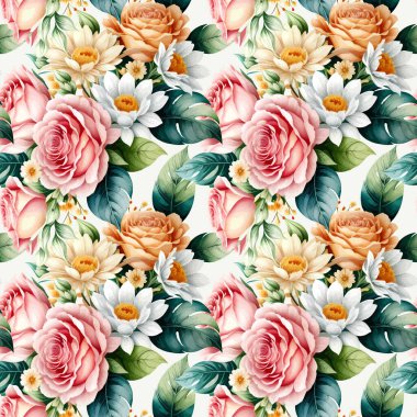 Çiçek şeklindeki suluboya pürüzsüz desen. Vektör illüstrasyonu.