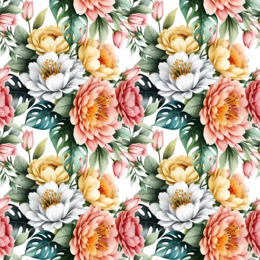 Çiçek şeklindeki suluboya pürüzsüz desen. Vektör illüstrasyonu.