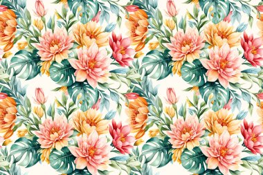 Çiçek şeklindeki suluboya pürüzsüz desen. Vektör illüstrasyonu.